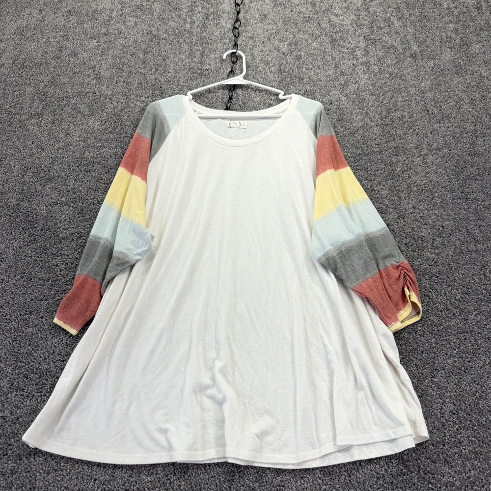 Maurices 24/7 Raglan Top Womens 4X White Colorblock Striped Sleeve Tunic Knit